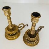 Pair of gilded brass candlesticks
