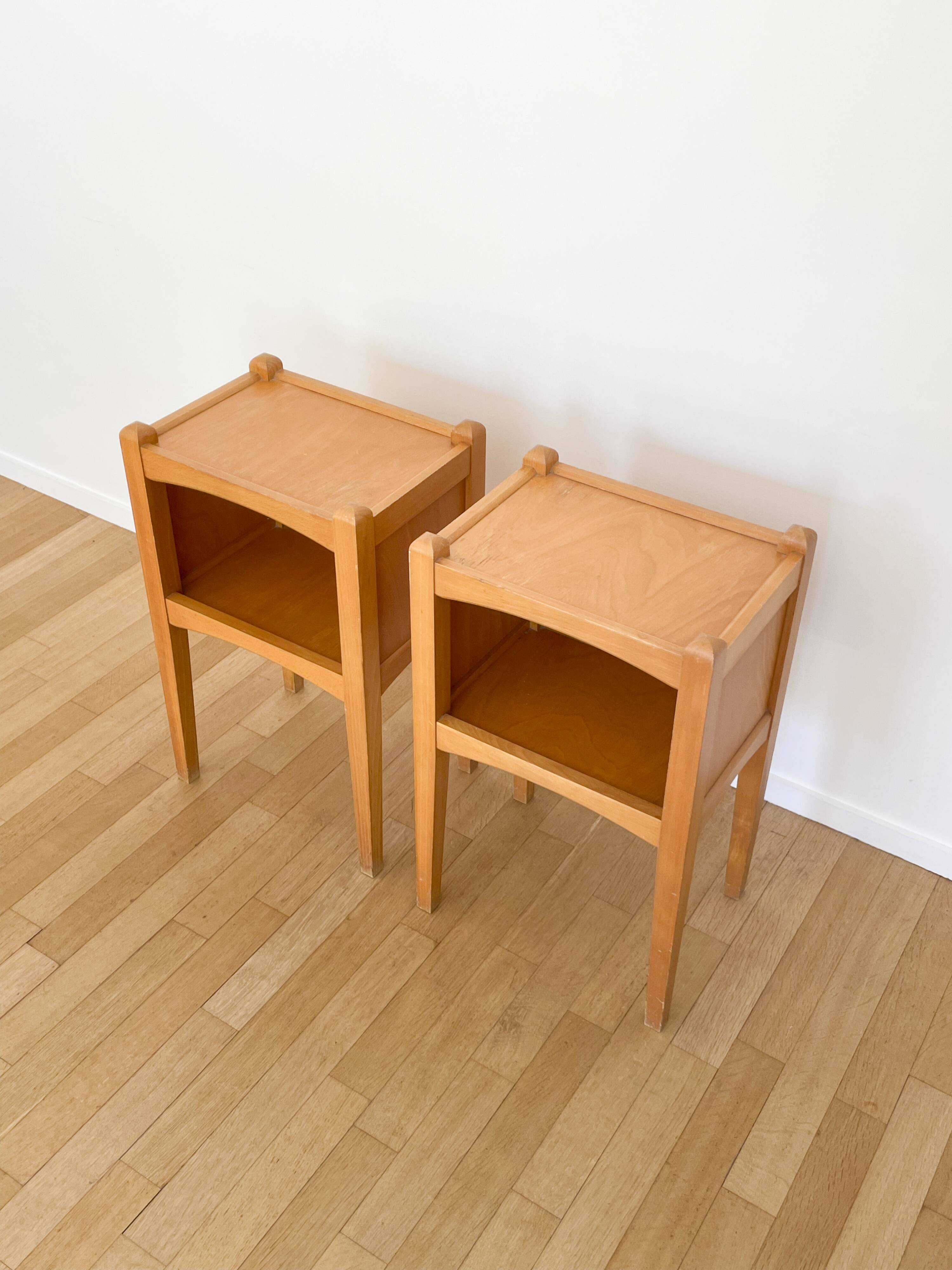 Pair of light wood bedside tables
