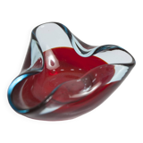 Asymmetrical ashtray murano red and transparent background 1960