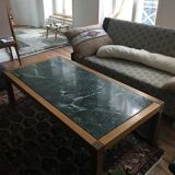 Coffee table in green marble and solid oak