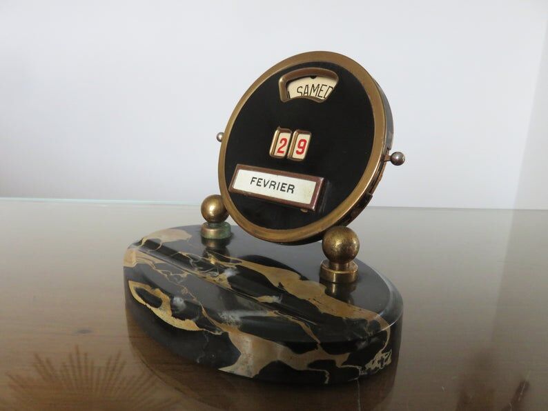 Perpetual Calendar "Mistral" art deco marble and brass 30 40