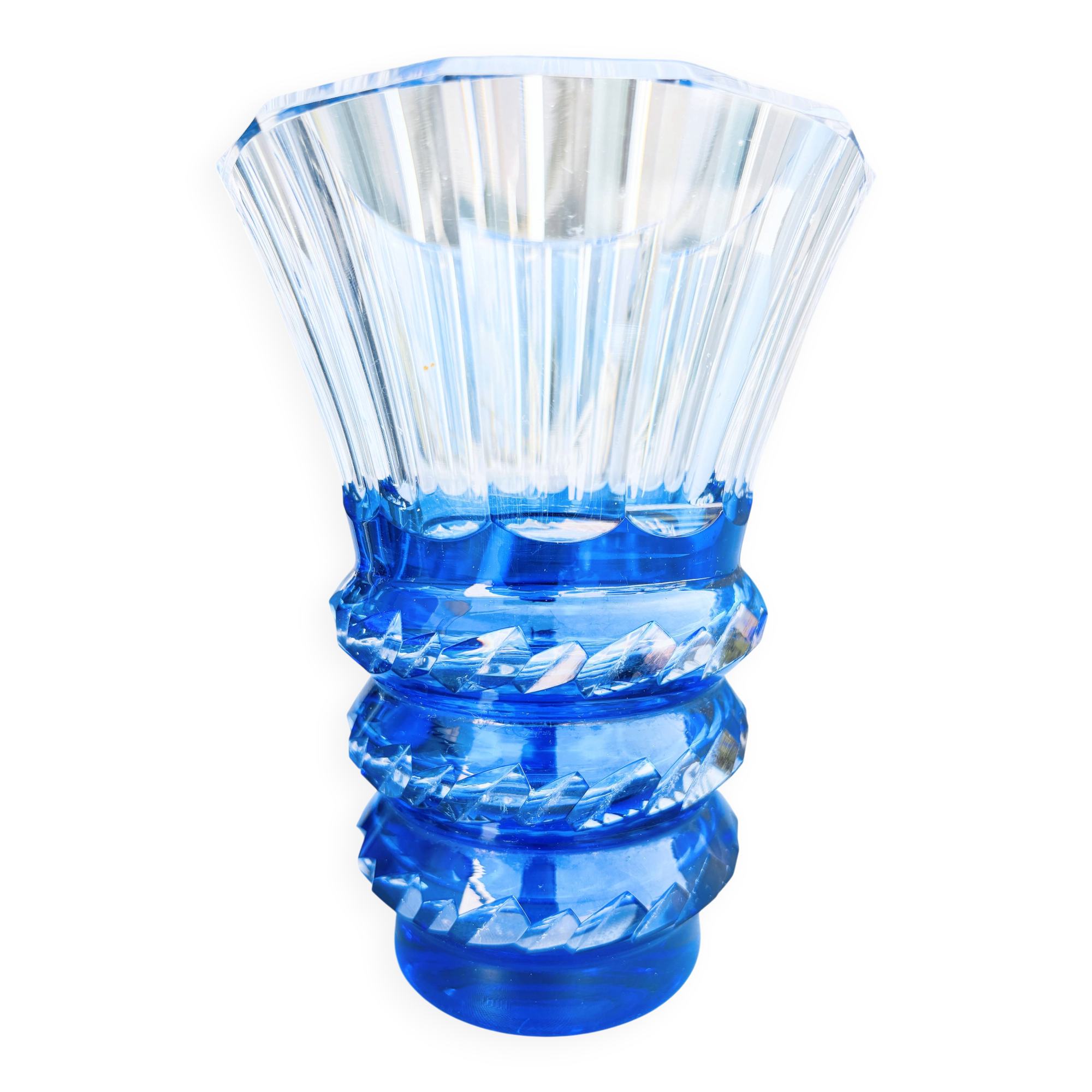 Val Saint Lambert – Cut cobalt blue crystal bowl/vase signed –