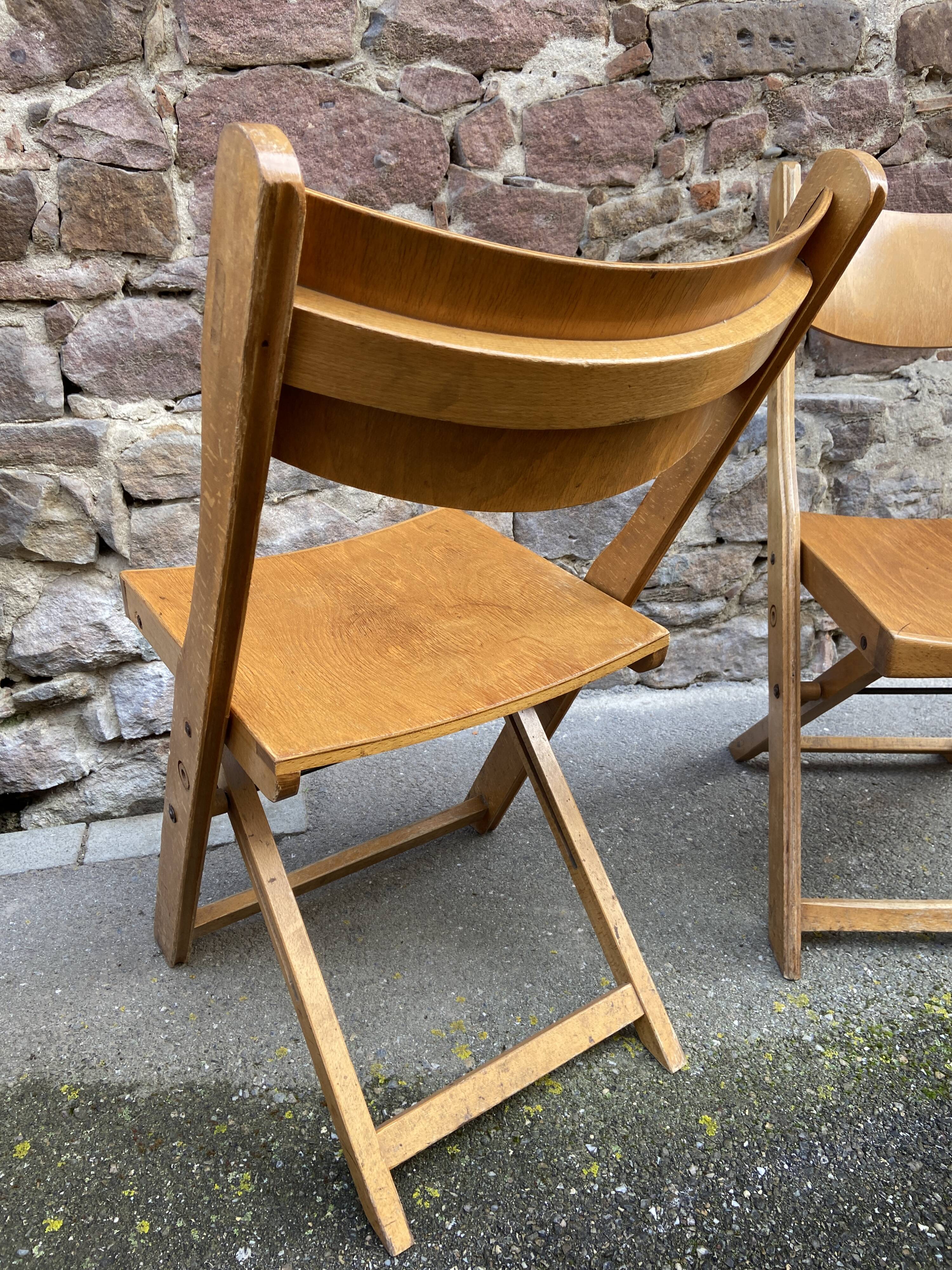 6 folding wooden bistro terrace cafe chairs 60's