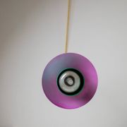 Vintage ceiling suspension in aluminium - 1980s, postmodern Memphis style - purple and green, striped cable, zigzag.