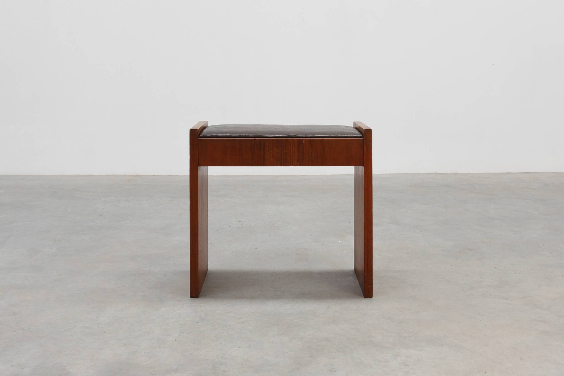 Art Deco Walnut Stool with Leather Seat, Belgium ca. 1925