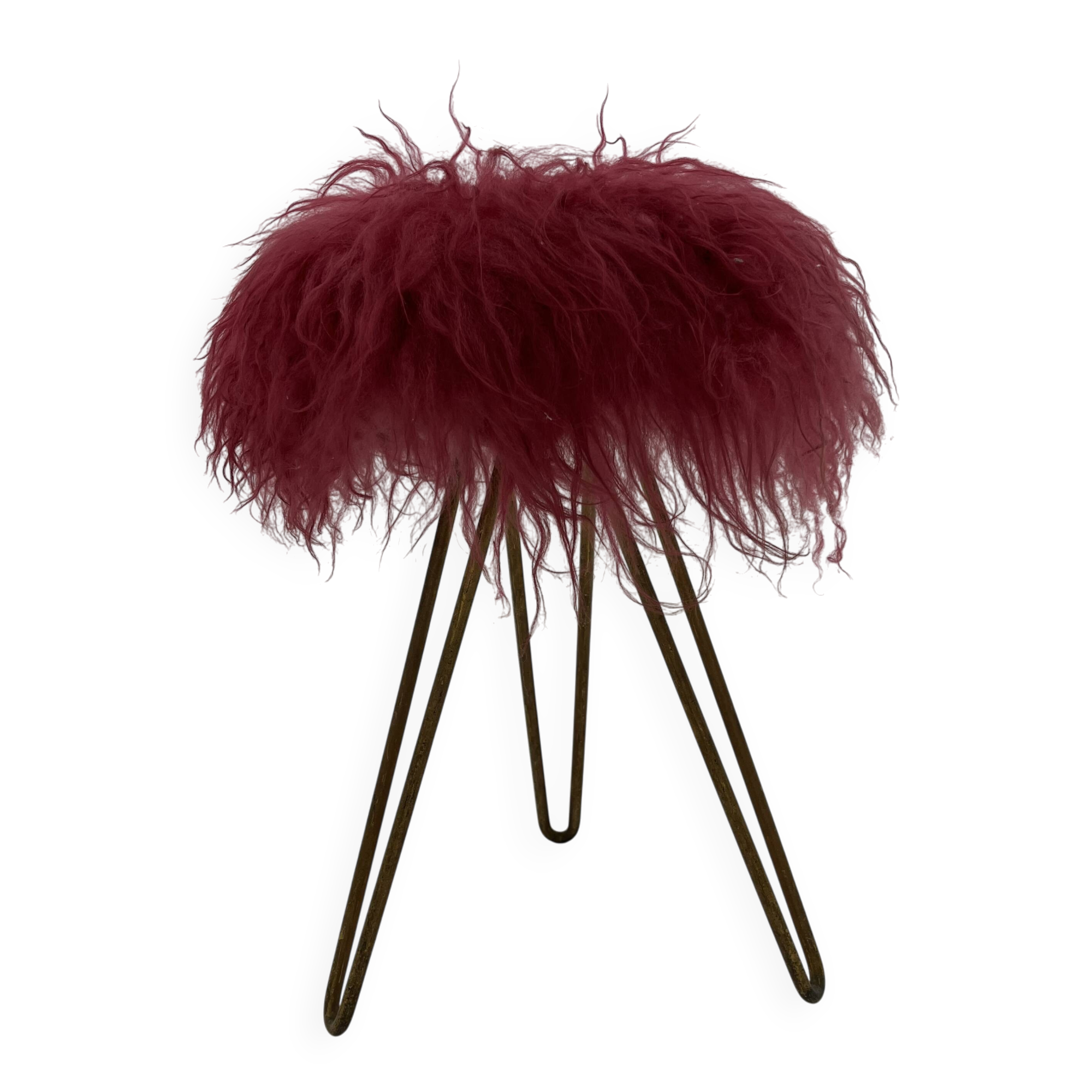 Midcentury Modern Red Flokati Stool, 1950