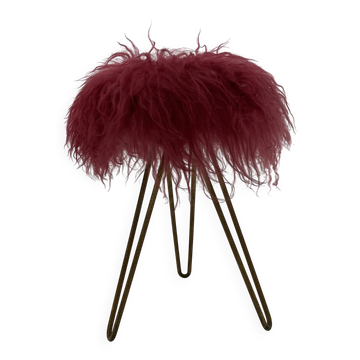 Tabouret Flokati rouge moderne du milieu du siècle, 1950