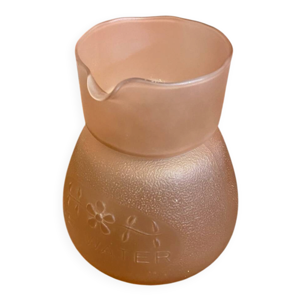 Pichet Carafe Eau De Nuit Verre Moulé Rose Vintage #D775
