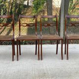 4 chaises en acajou et daim beige style Louis Philippe scandinave