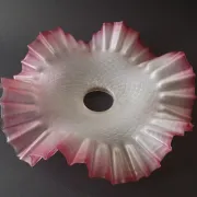 French Vintage 1930s Patterned Pink And White Frilled Glass Shade
