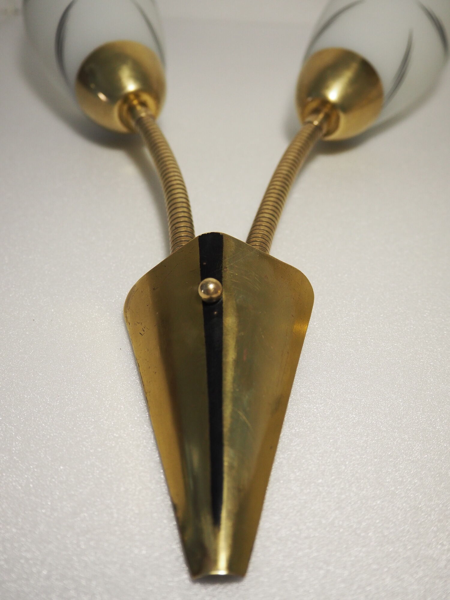 Pair of double opaline and brass wall lights from the 1960s-1970s.