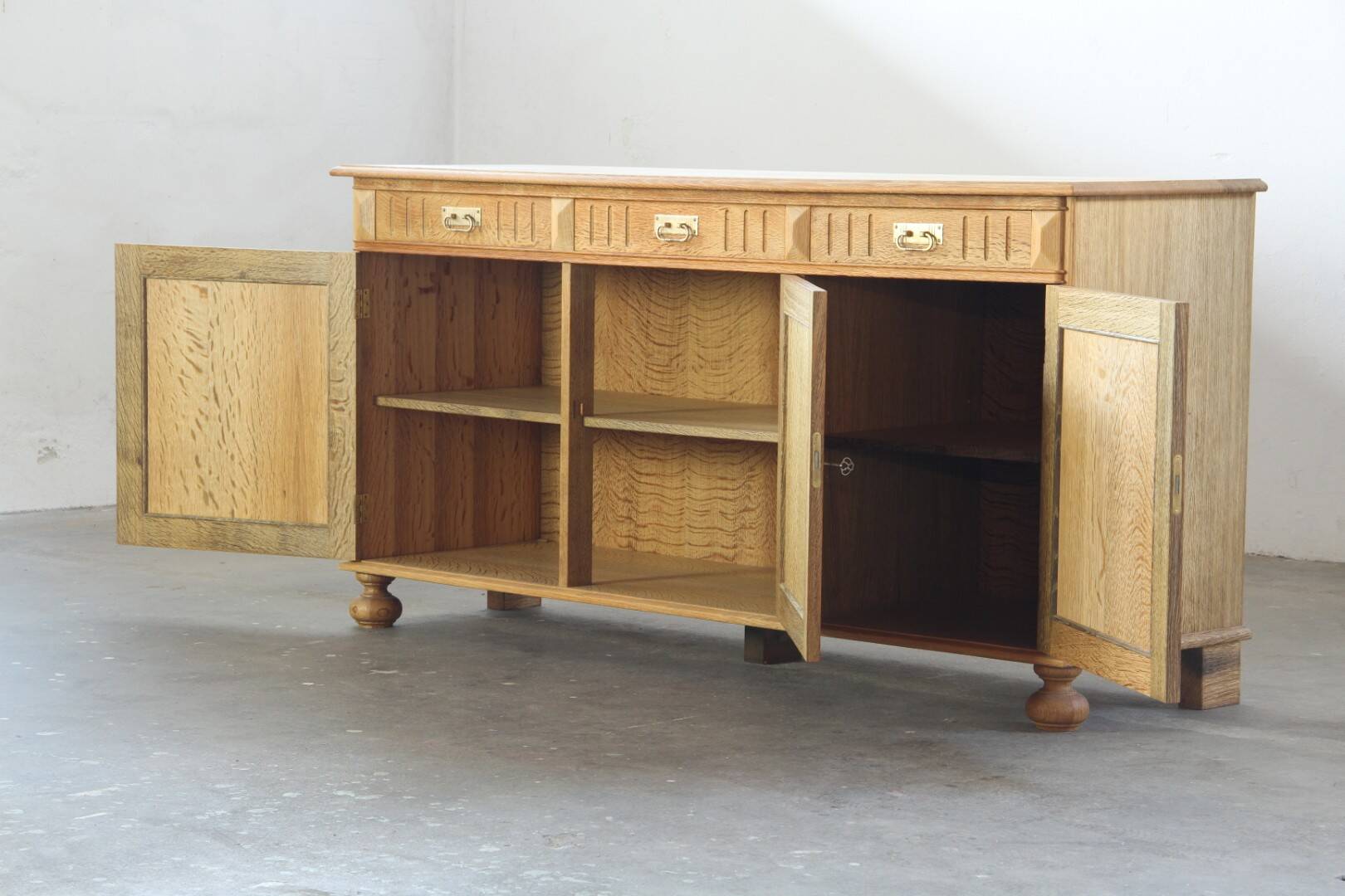 Vintage 1970 Danish Brutalist Light Oak Sideboard, Style of Henning Kjærnulf