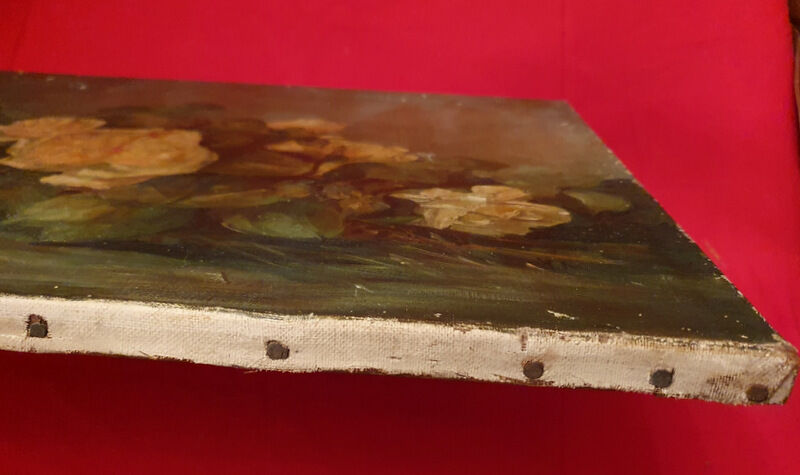 Oil On Ancient Canvas Bouquet De Roses