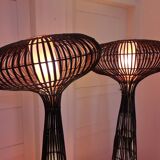 Paire de lampadaires en rotin C1970