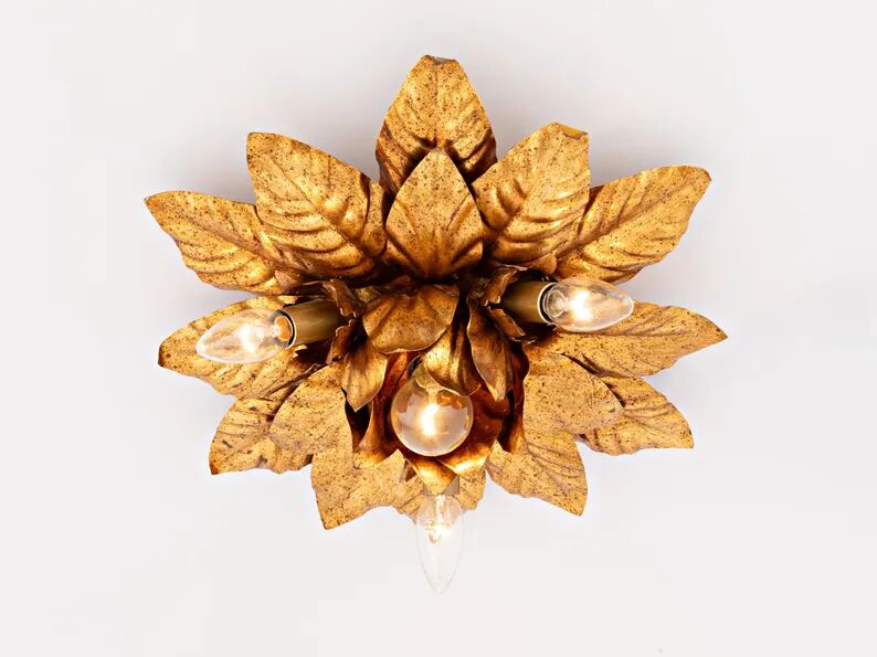 Plafonnier fleuri vintage italien à 4 lumières