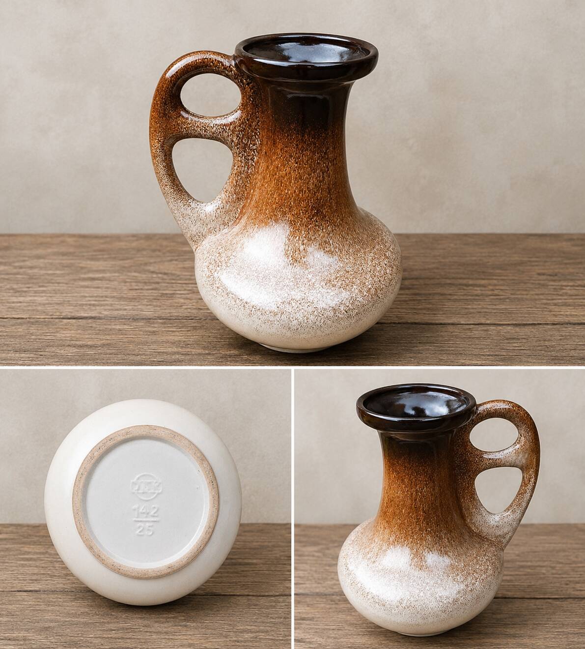 Vintage vase from West Germany model 142/25 in glazed ceramic, dating
