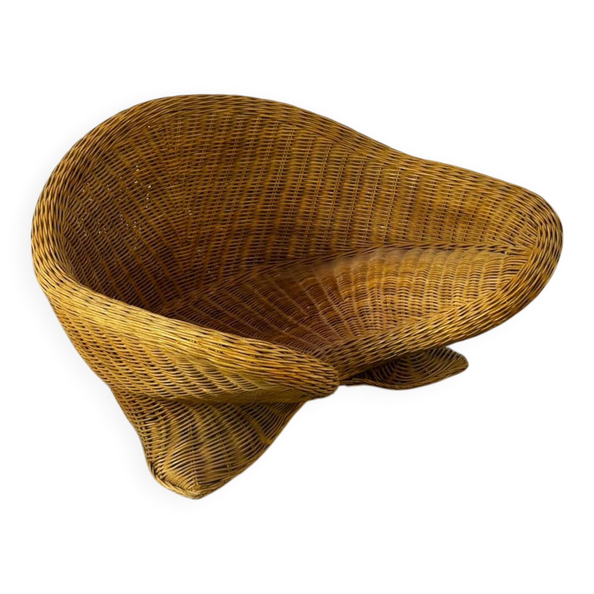 Vintage Shaped Wicker and bamboo Meditation Lotus Chair, 1970s