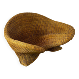 Vintage Shaped Wicker and bamboo Meditation Lotus Chair, 1970s