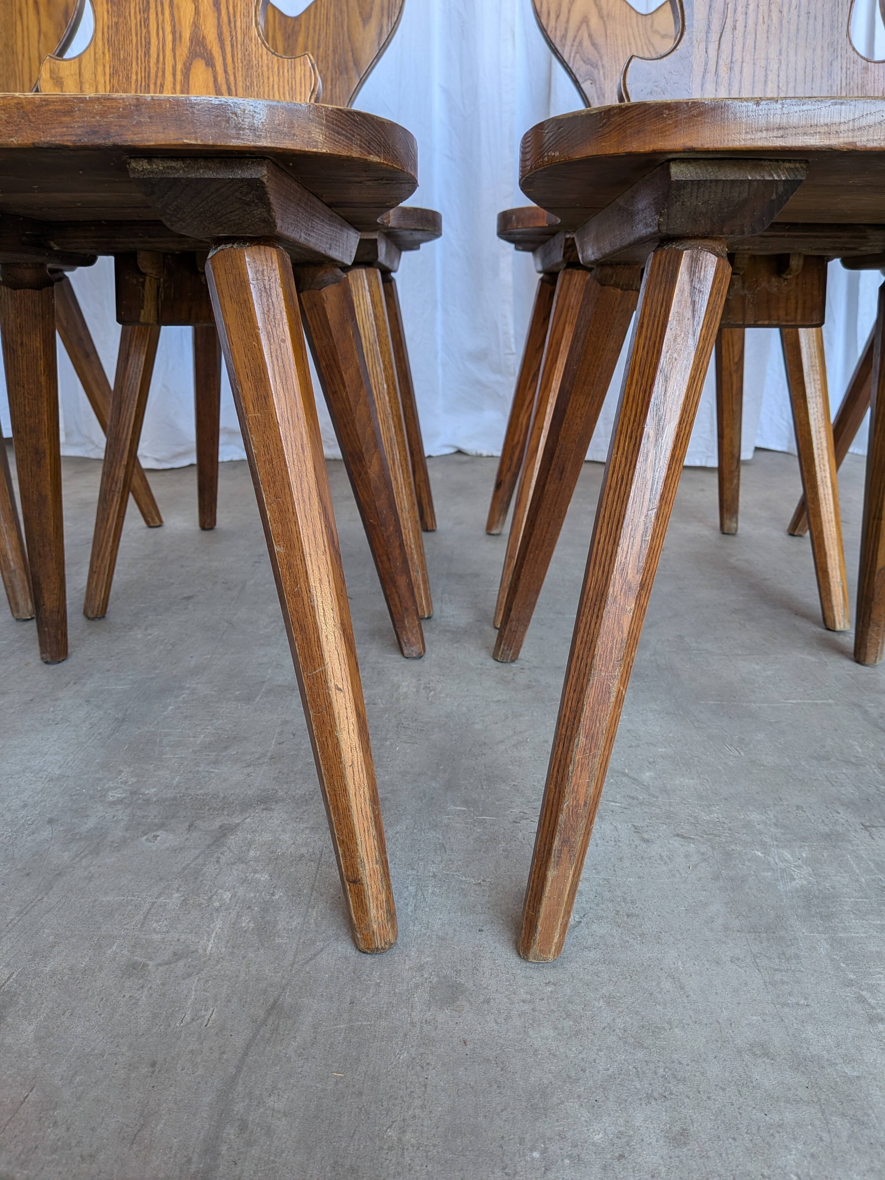 Set of 8 Farmhouse Tyrolean Chair with Heart Cutout Back / 1970s Vintage Di