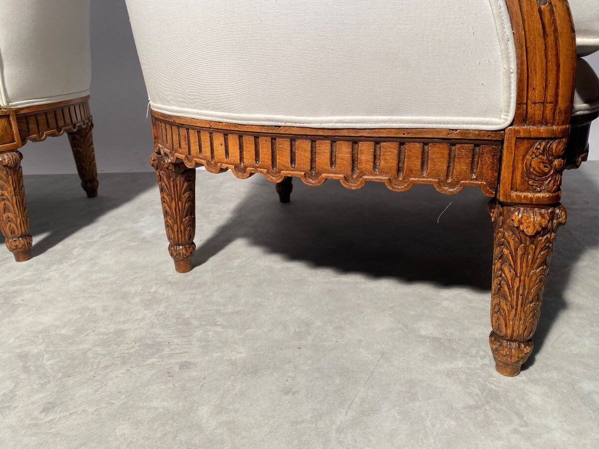 Pair of neoclassical style bergère armchairs