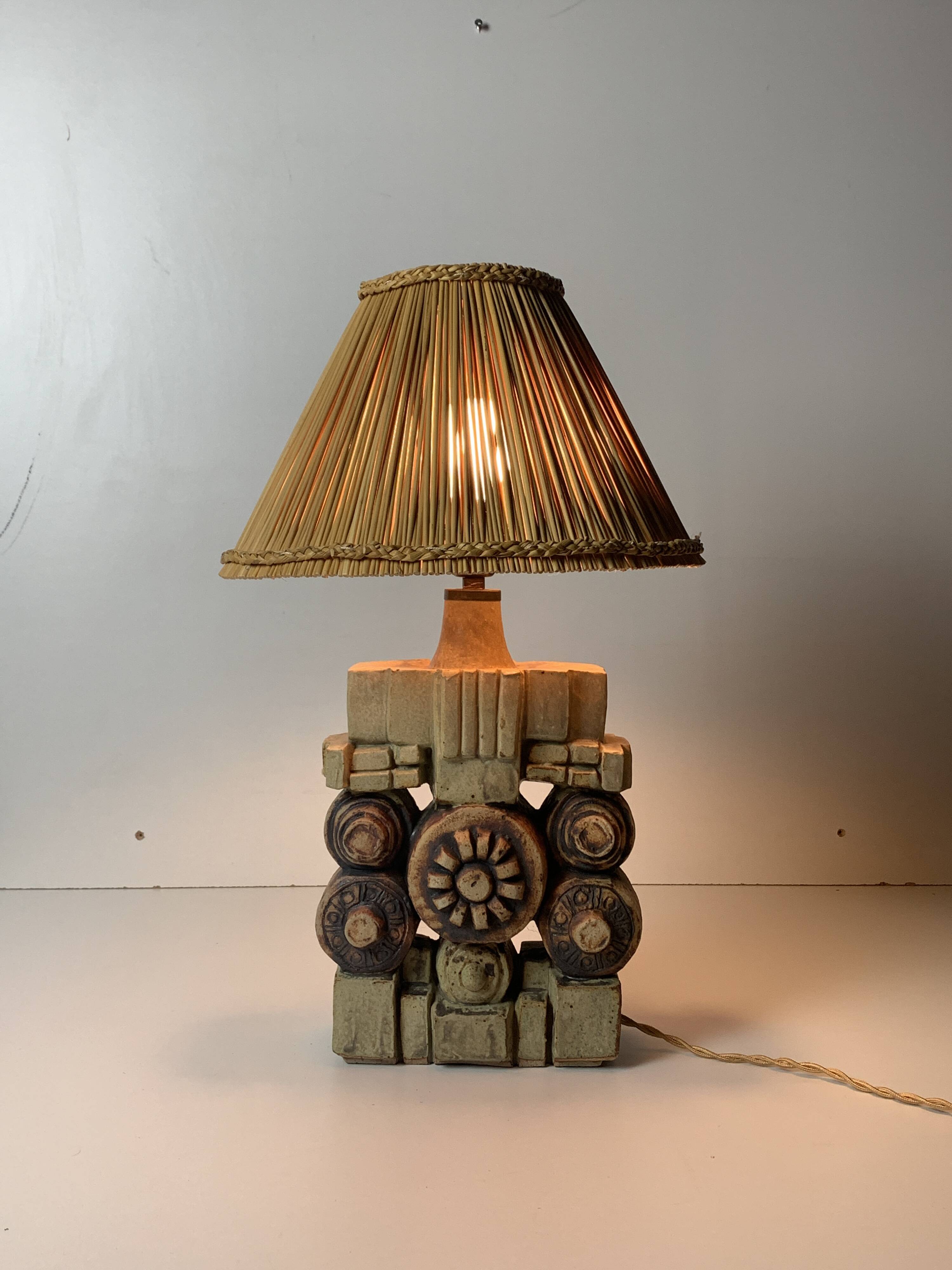 Mid century brutalist ceramic table lamp by Bernard Rooke, 1970s