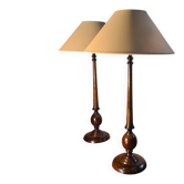 pair of large steel lamps in bakelite colour, parchment shade, elegant