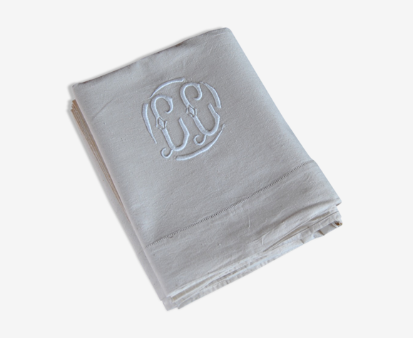 Draps plat 210x250cm en métis avec monogramme Vintage