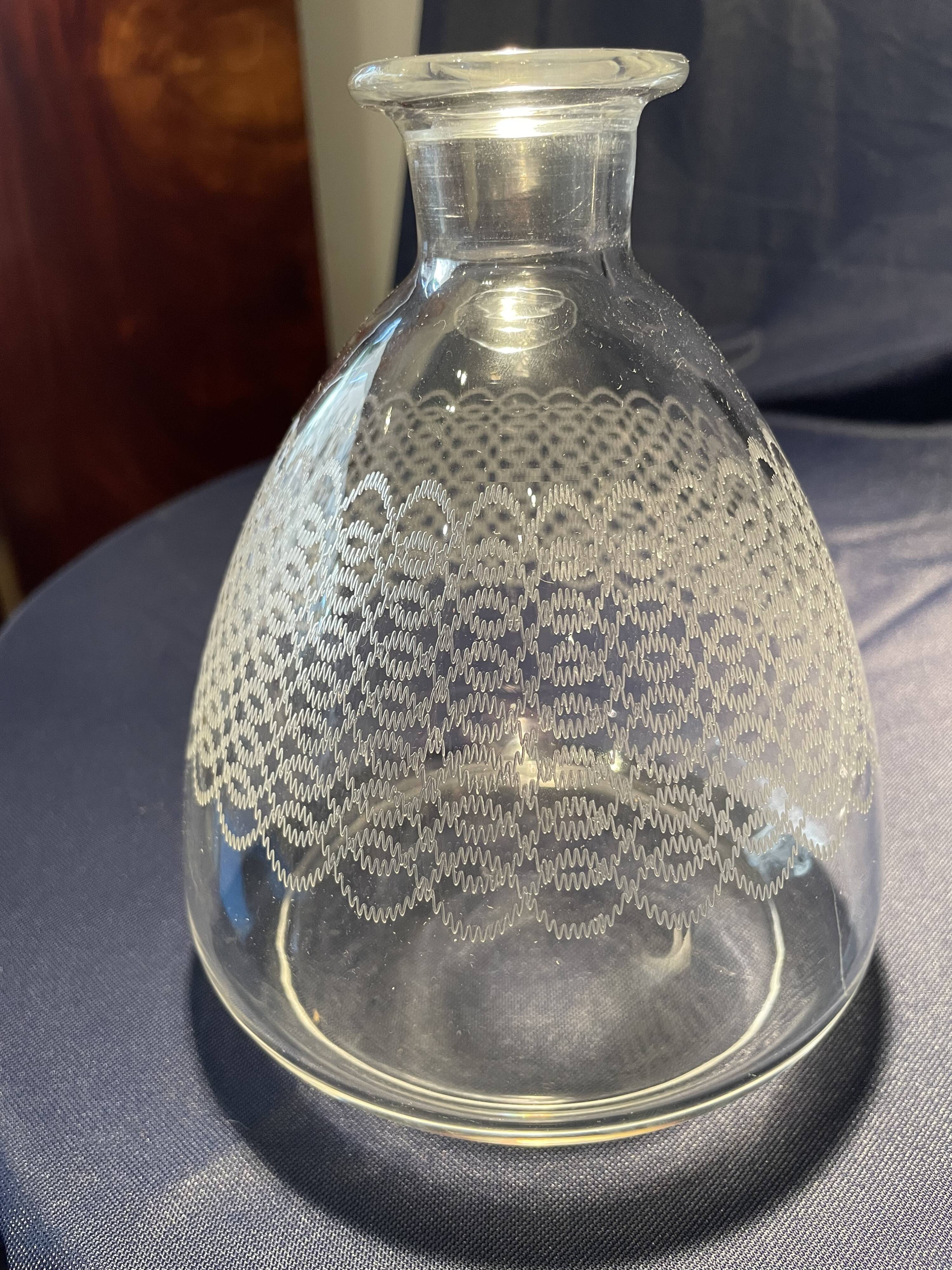 2 ENGRAVED GLASS LIQUOR CARAFES FROM THE 1930s-1940s