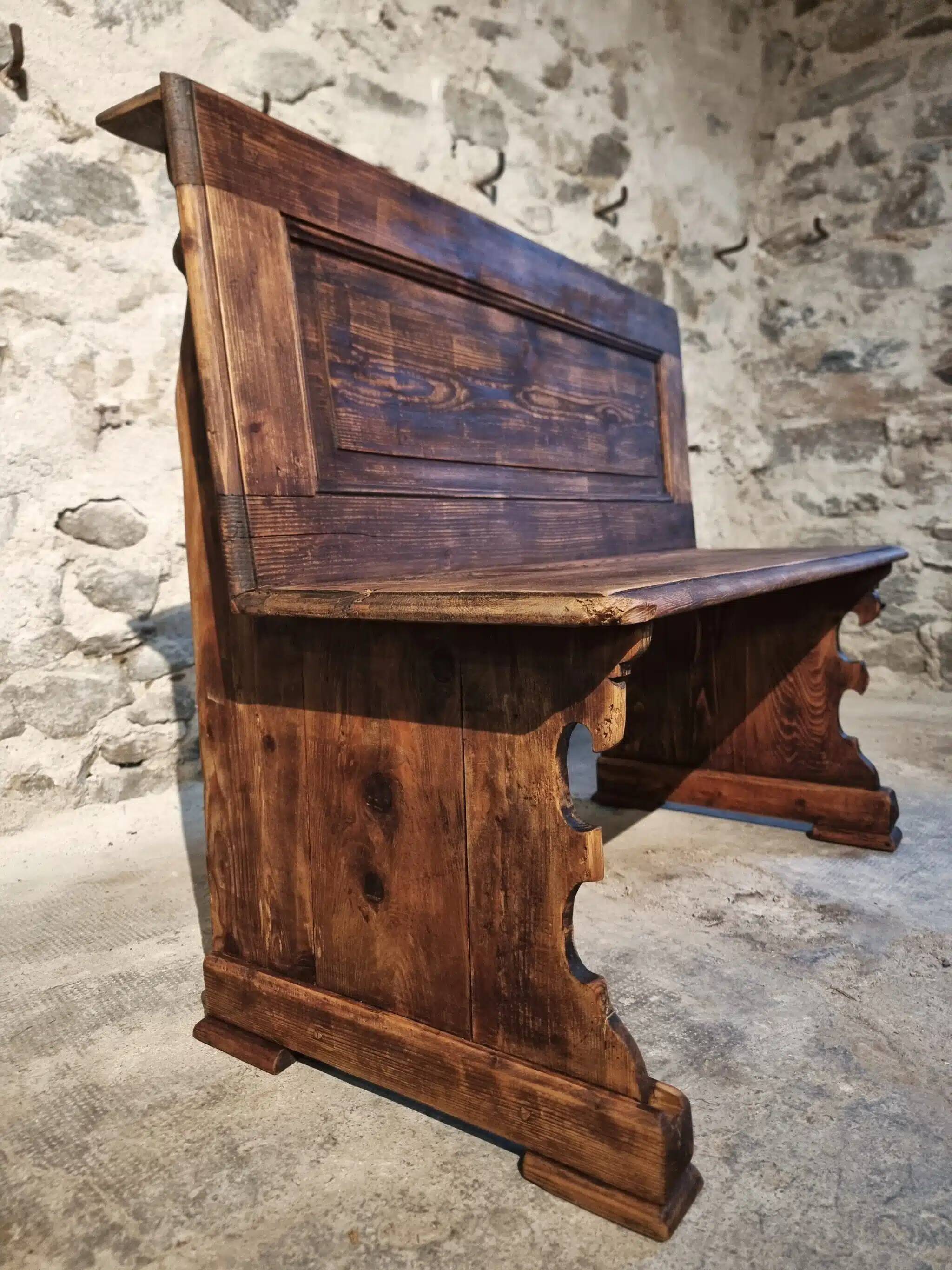 Antique French pine bench – circa 1920 – rustic church pew style