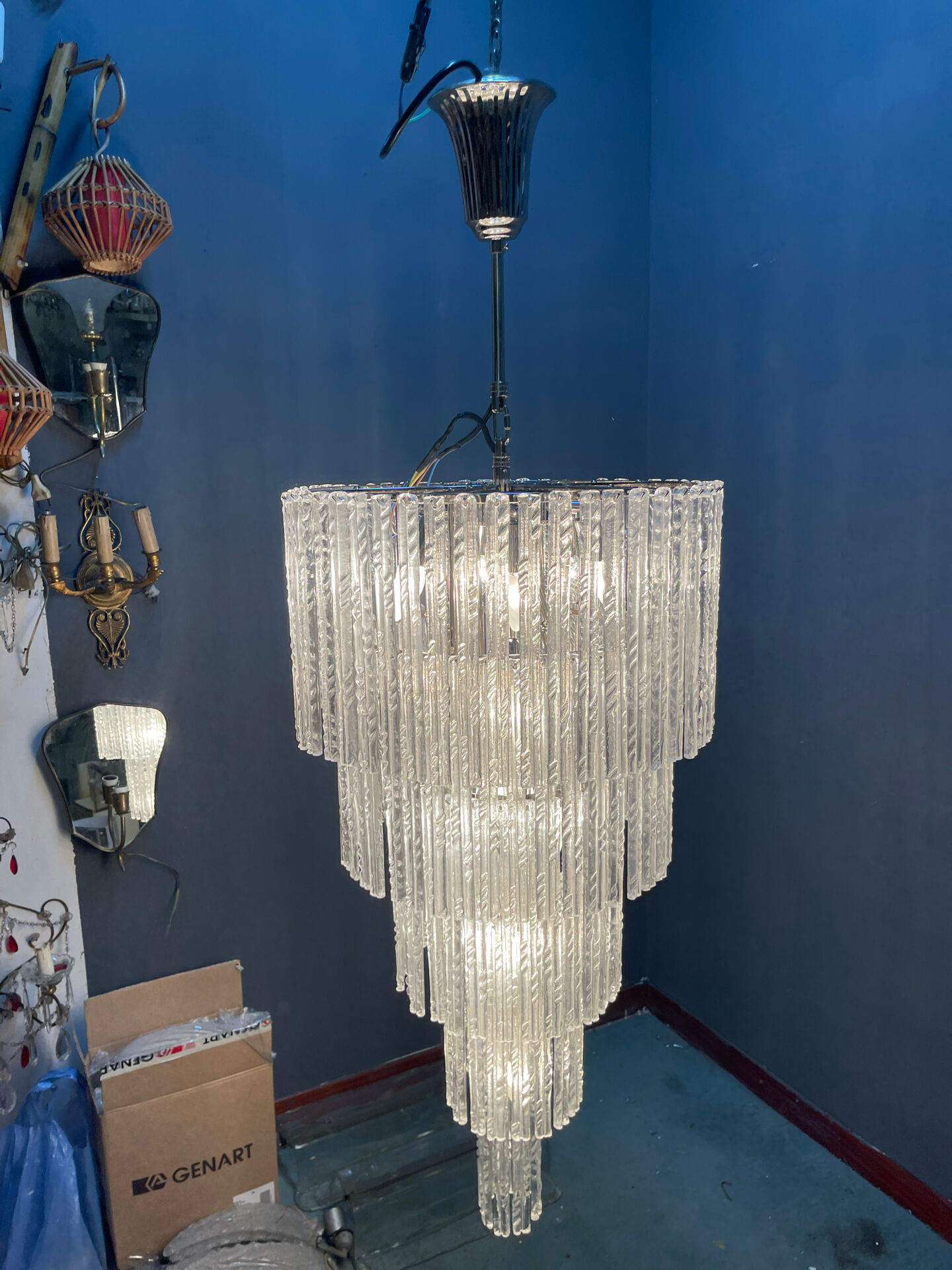Extra Large Murano Glass Rod Chandelier, Italy, 1970s