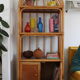 Woven rattan and bent bamboo arched bookcase display high wall cabinet.