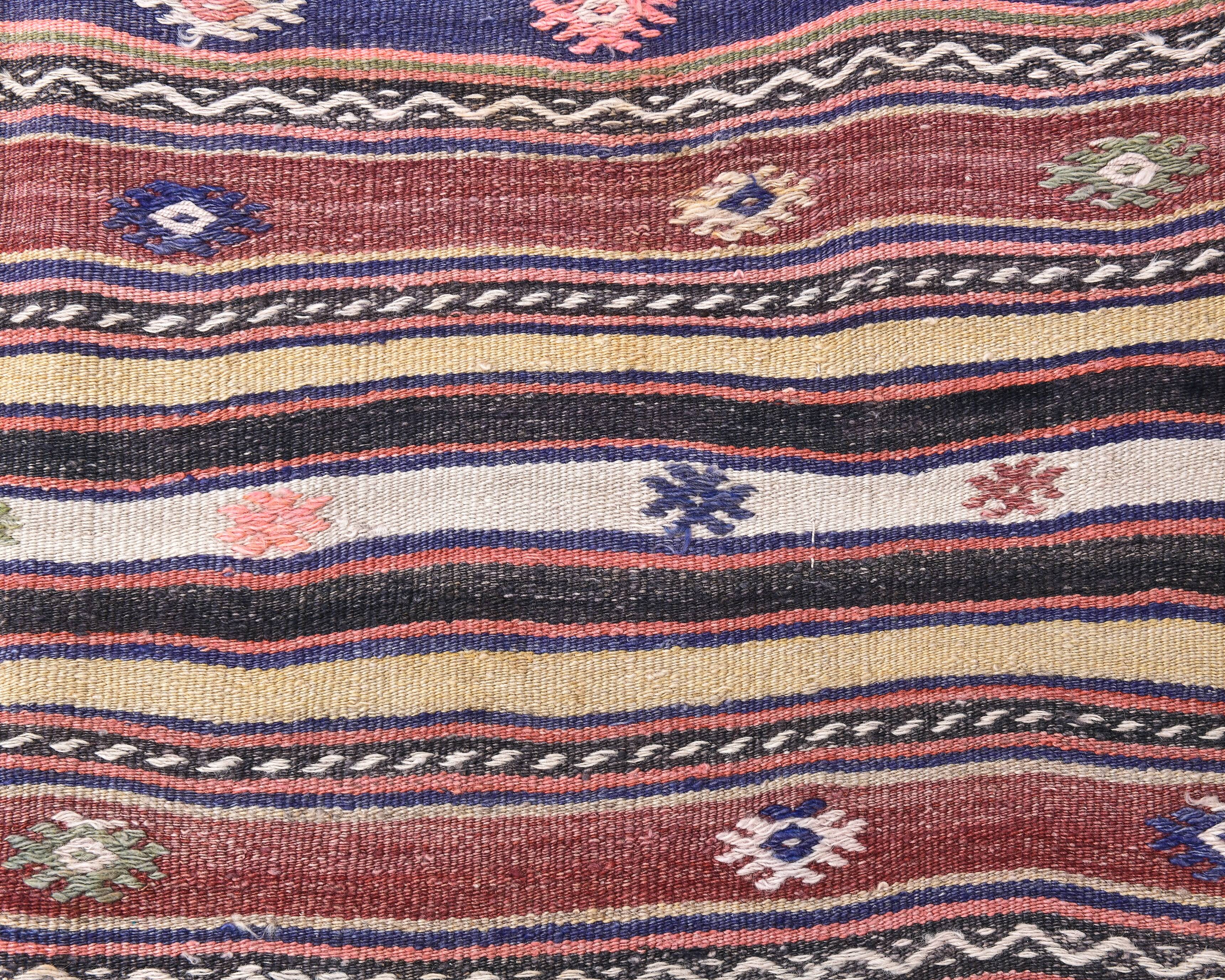 5x11 Red Blue Vintage Kilim Rug 149x326Cm