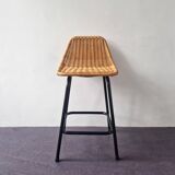 Low model stool of wicker and metal by Rohé Noordwolde, The Netherlands 1960's