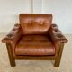 Mid-century vintage Scandinavian leather lounge chair in cognac brown leather
