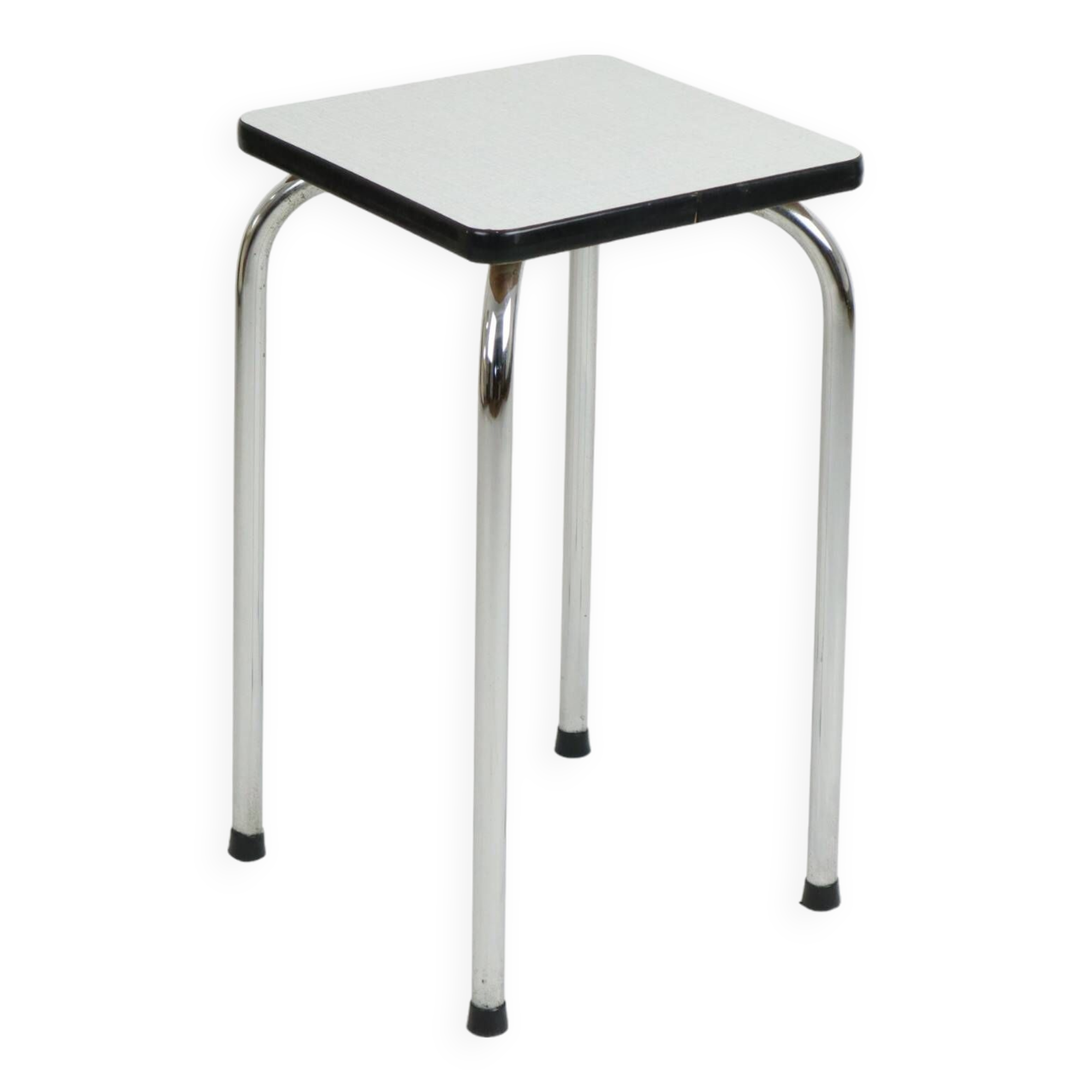 Vintage Retro Gray Formica Stool Chrome Plant Table Side Table