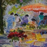 Yvonne Cheffer Delouis: Market at Place des Carmes, original signed lithograph