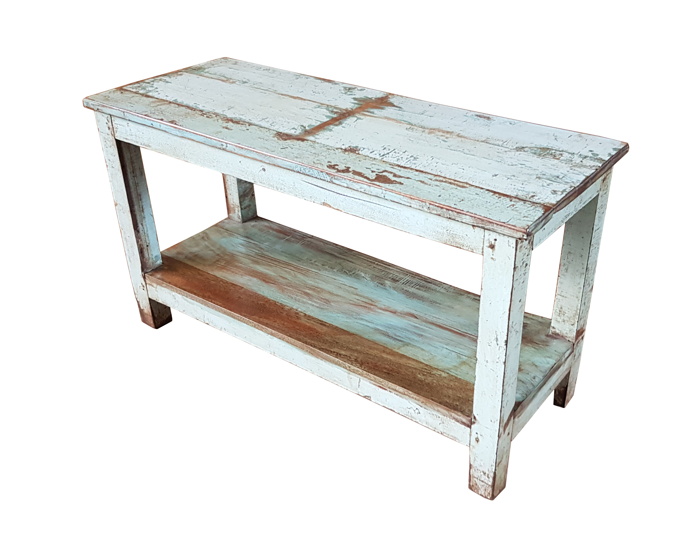 Burmese teak bench with original blue patina