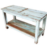 Burmese teak bench with original blue patina