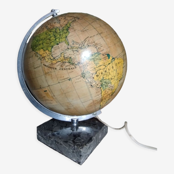 Globe terrestre verre avec lumière circa 1950