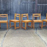 Set of 8 chairs in elm and straw by Maison Regain