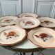Set of 6 flat plates Digoin Sarreguemines pink flowers years 30-40