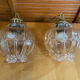 Pair of Vintage Suspension Lights with Iridescent Moulded Glass + Gold Metal