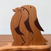 Vintage wooden penguin sculpture, set of 3.