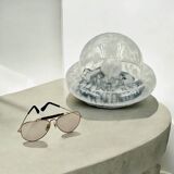 Vintage Space Age UFO Flush Mount Light Fixture with Spotted Glass Shade, 1960s