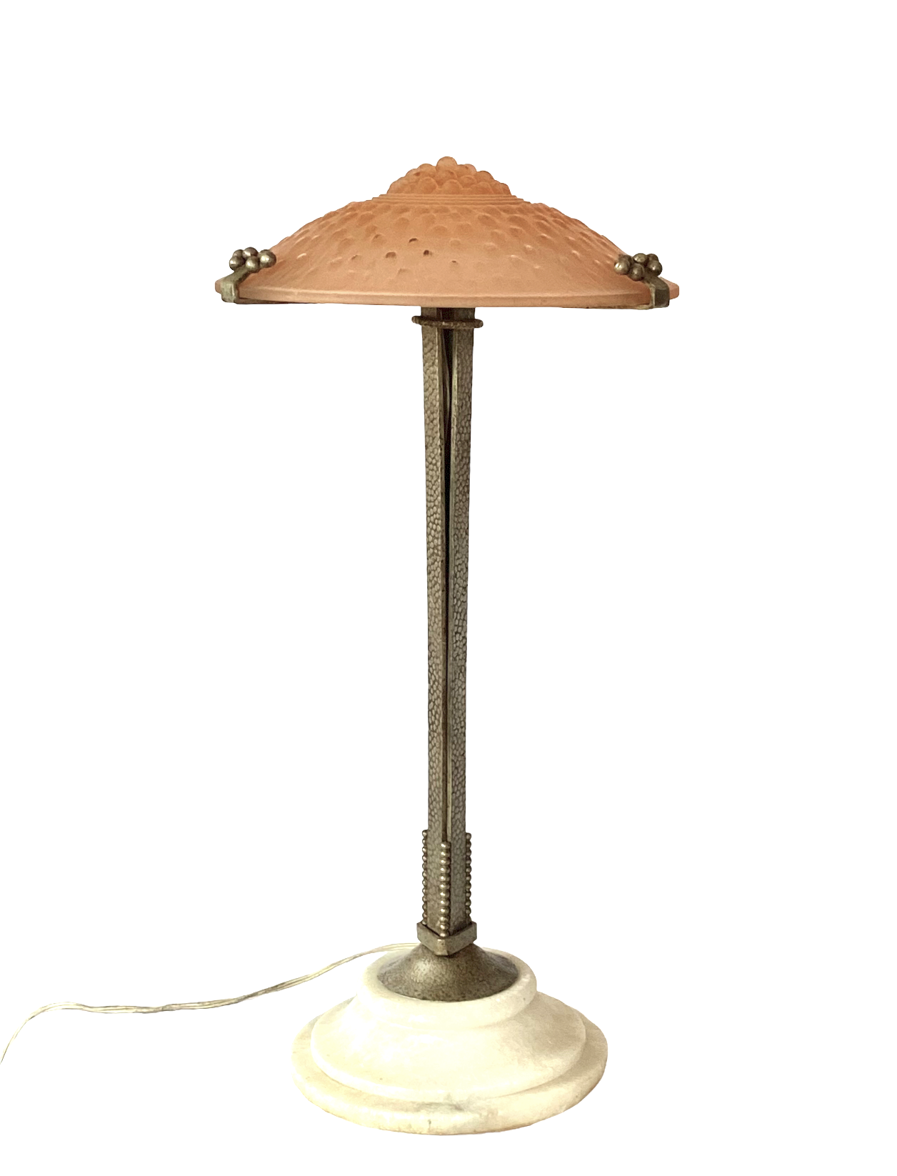 Monumental art deco pink table lamp, Muller frères Luneville, France, ca 1920s