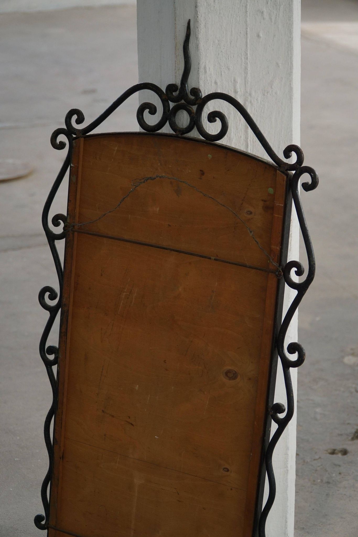 French mid-century brutalist wall mirror in wrought iron, made in the 1950s.
