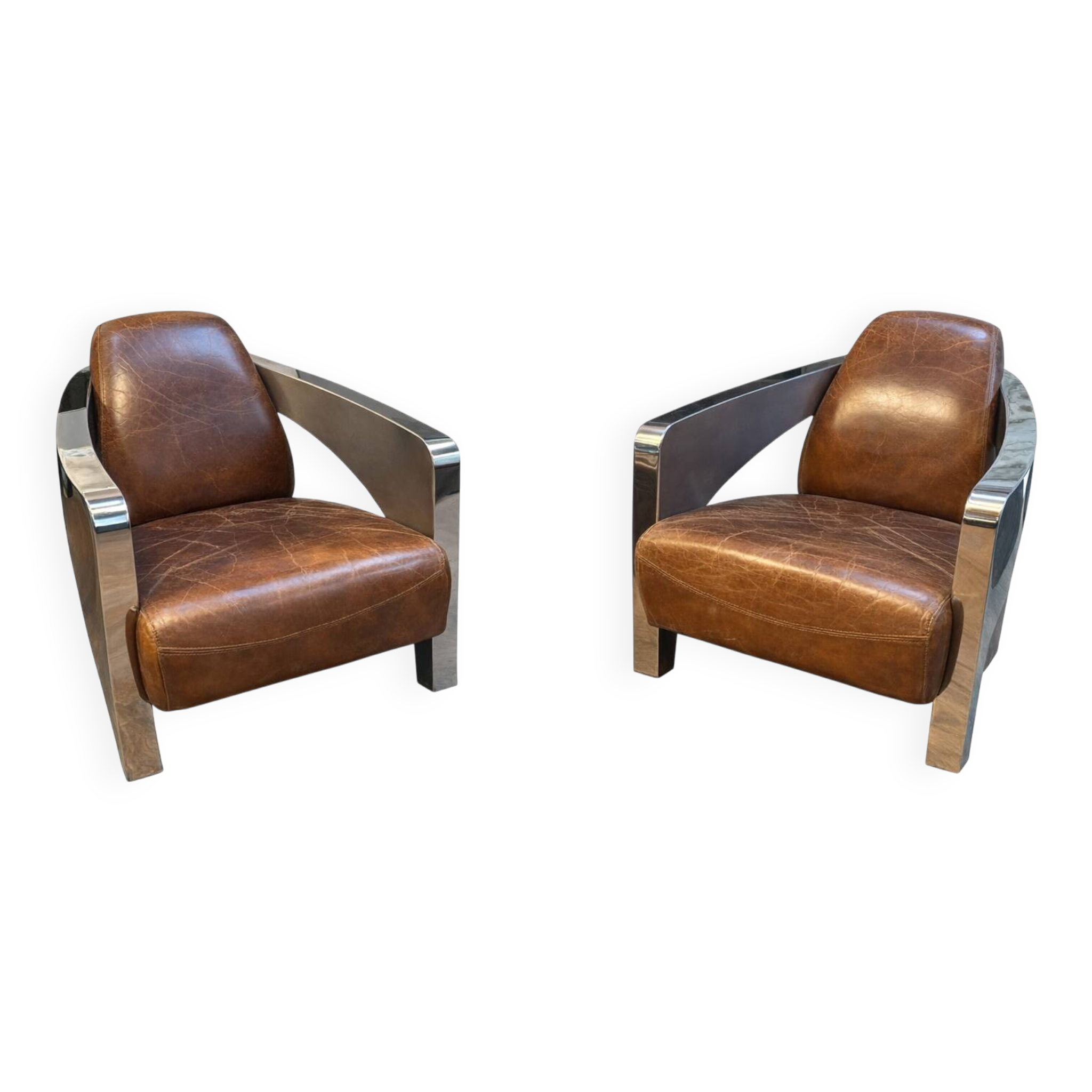 Lot de 3 éléments Stacyville, cuir et inox, 2 fauteuils et un sofa