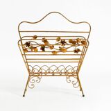 Extraordinary mid-century newspaper and magazine rack with a gilded metal