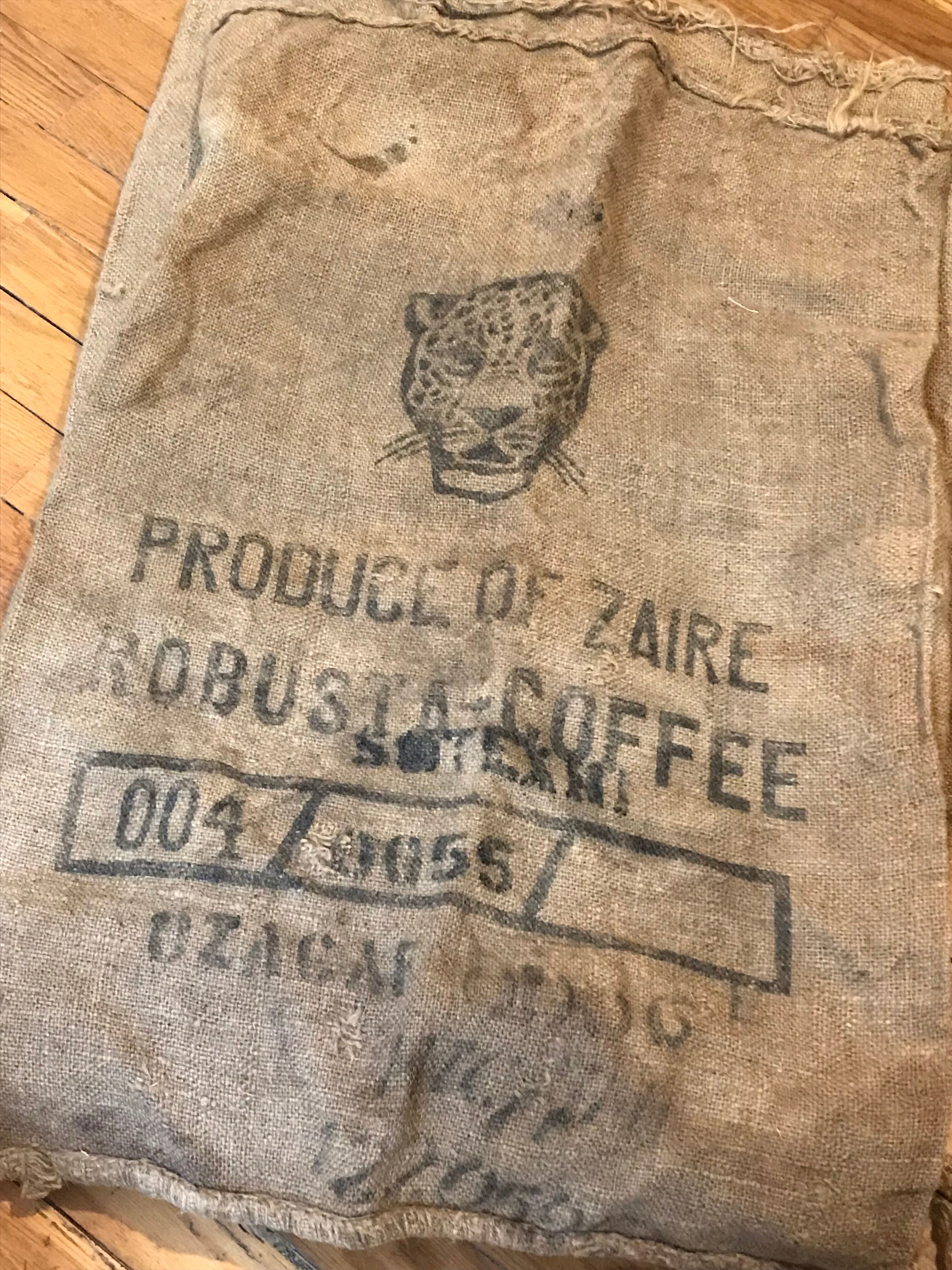 Robusta Zaire coffee bag leopard head burlap