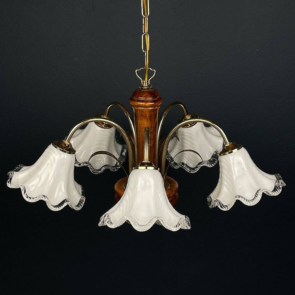 Vintage Murano glass chandelier and wood, Italy, 1970s
